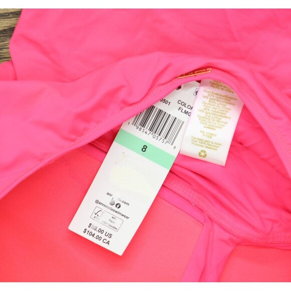 Anne Cole Womens Shirred Twist Front One-Piece Swimsuit Hot Flamingo Pink 8 - Picture 6 of 12